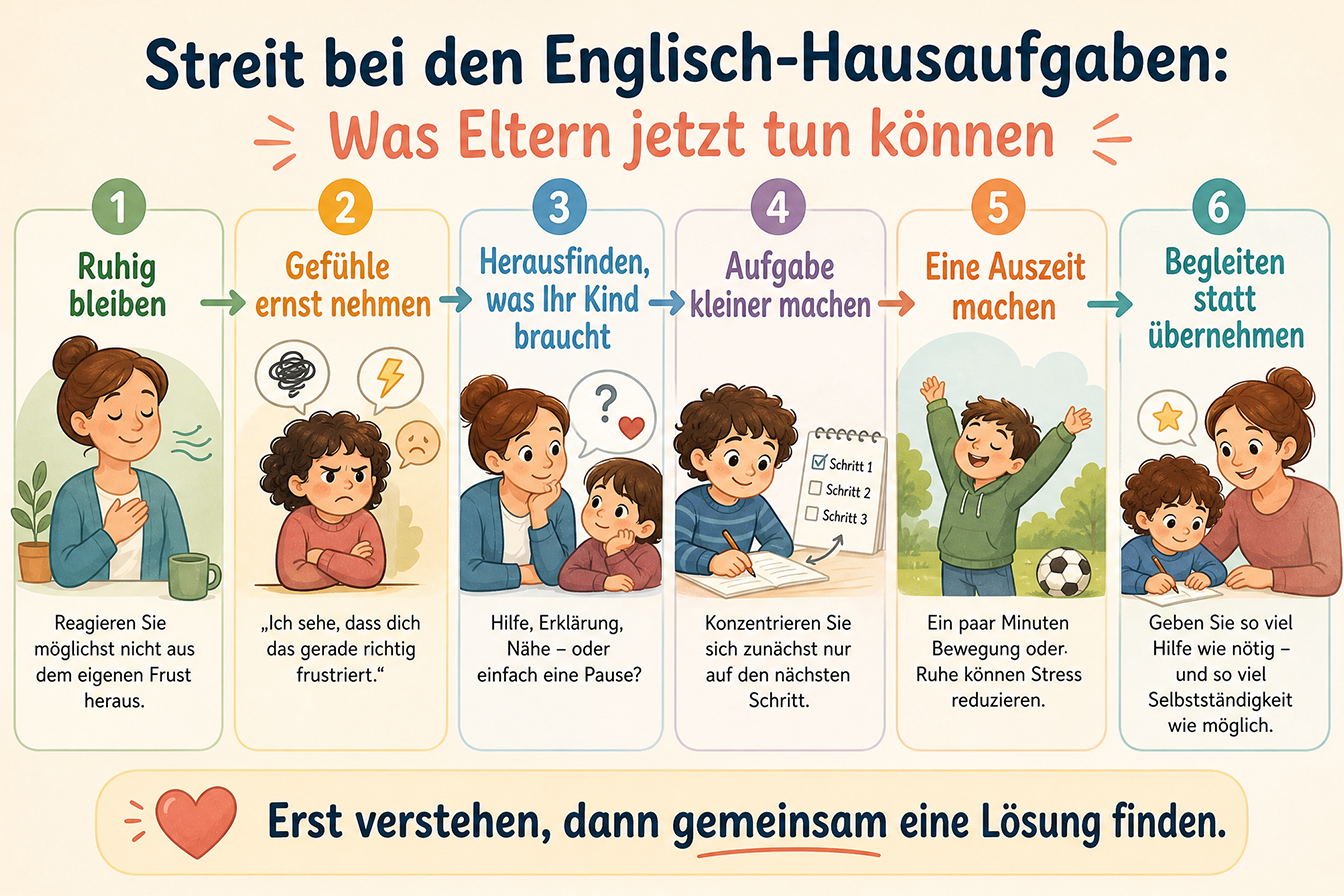 Infografik: Strategien für Eltern, um Konflikte beim Thema Hausaufgaben zu lösen