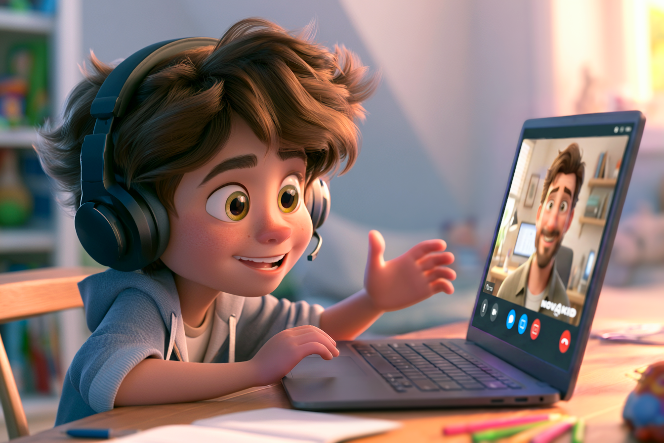 Un bambino fa una lezione Novakid per imparare a conversare in inglese